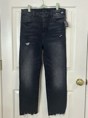 Kendall + Kylie Women's The Icon High Rise Straight sz 30 Black Denim Distressed